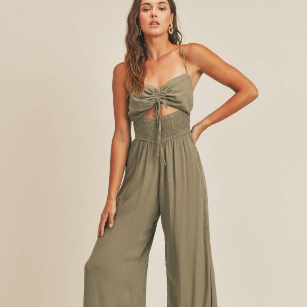Jumpsuit With Front Cutout and Smocked Detail
